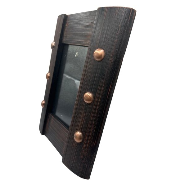 Vintage Rustic Crafted Wooden Frame Walnut Finish Western Cabin Inspo - Picture 2 of 5